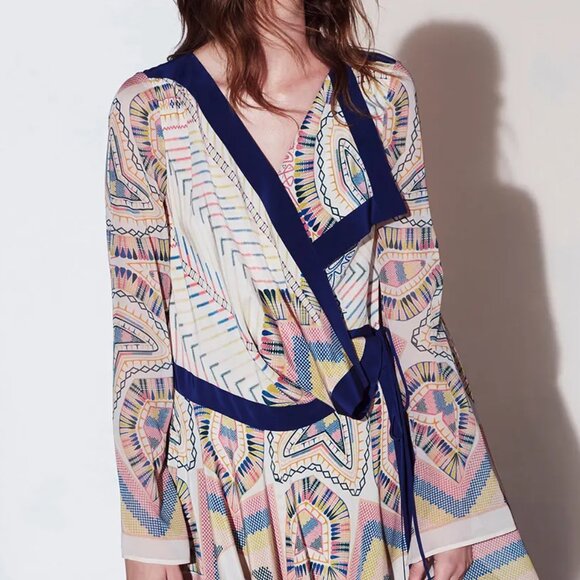 BCBG MaxAzria Runway Kimono Dress hankerchief Silk Asian aztec midi Caftan NWT - Picture 2 of 11